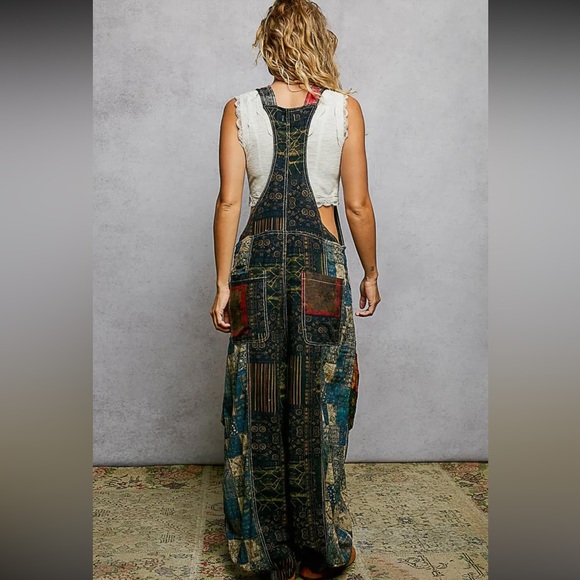 Boho Patchwork Wide-Leg Overalls - Multicolor - Picture 8 of 8